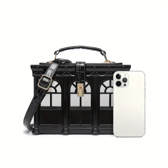 Elegant Black House-Shaped Crossbody Bag NWT​ - Picture 2 of 8